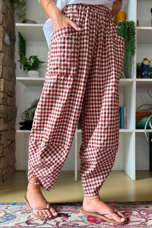 Nonni Gingham Shelby Barrel Pant Rust